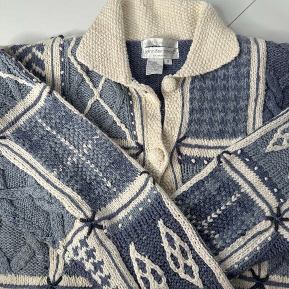 Vintage 90s Hand Knit Jennifer Reed Patchwork Sweater Cottage Hong Kong Small - Picture 1 of 7